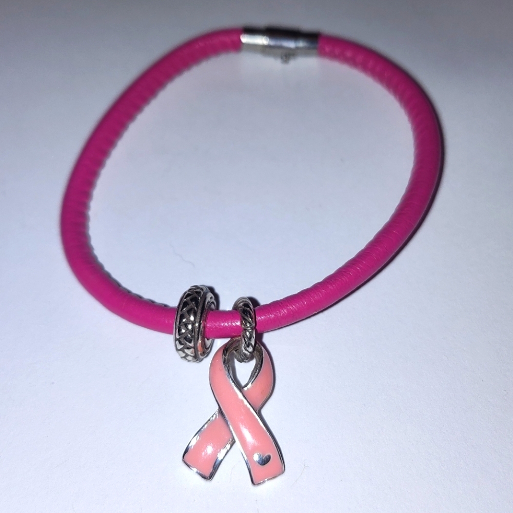 Brighton Coachella Leather Bracelet Breast Cancer Ribbon Charm